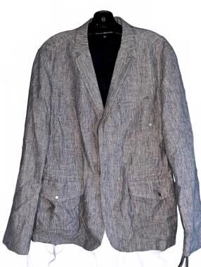 Adolfo Dominguez Men's Linen Blue/White small Stripped Blazer - Size Medium